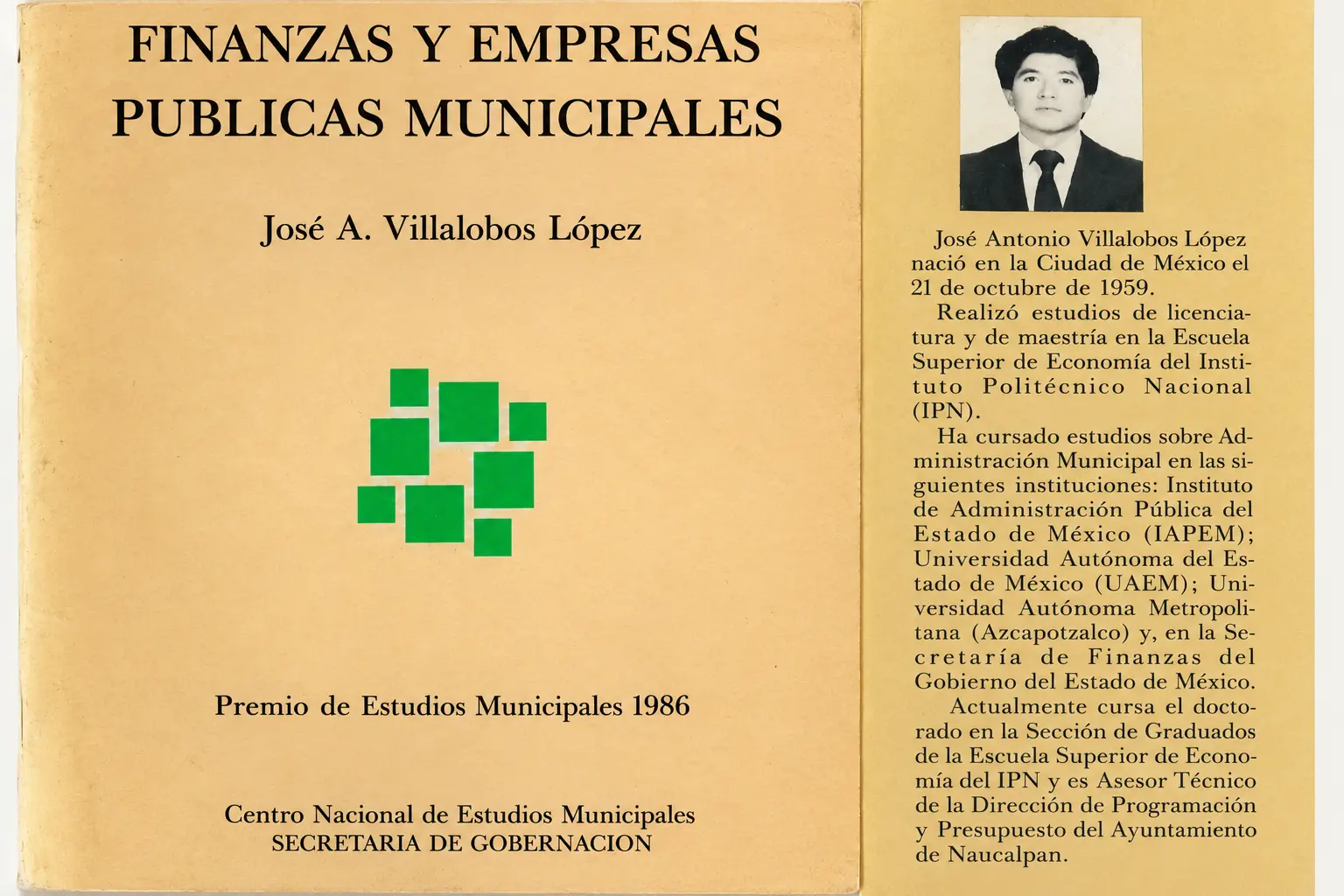 Caratula y contraportada de Libro Finazas y Empresas Públicas Municipales de José Antonio Villalobos López